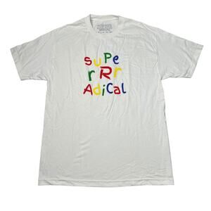 SuperrRadical Finger Paint Crayon Graphic Tee T-Shirt White Adult Size Large